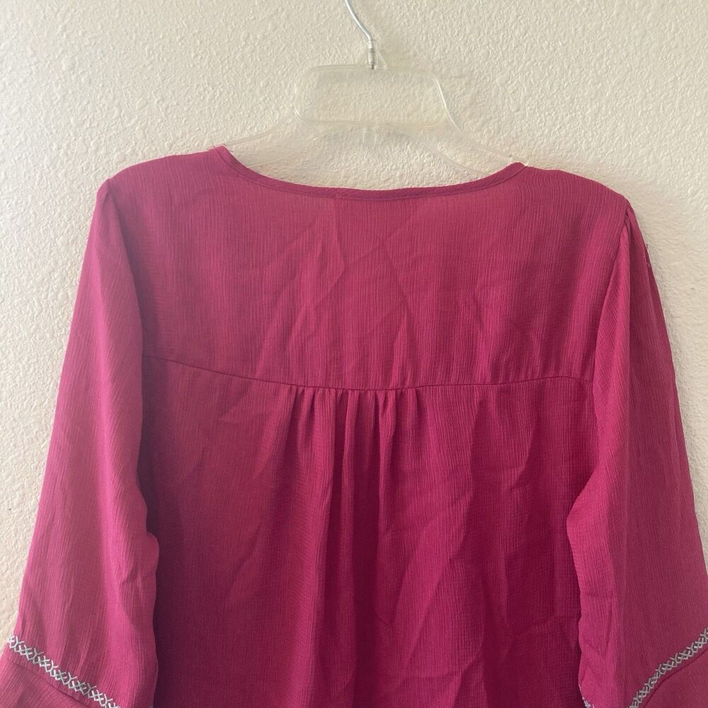 Savanna Jane Tunic Top Women's Small Magenta Embroidered Bell Sleeve Boho - Picture 14 of 16